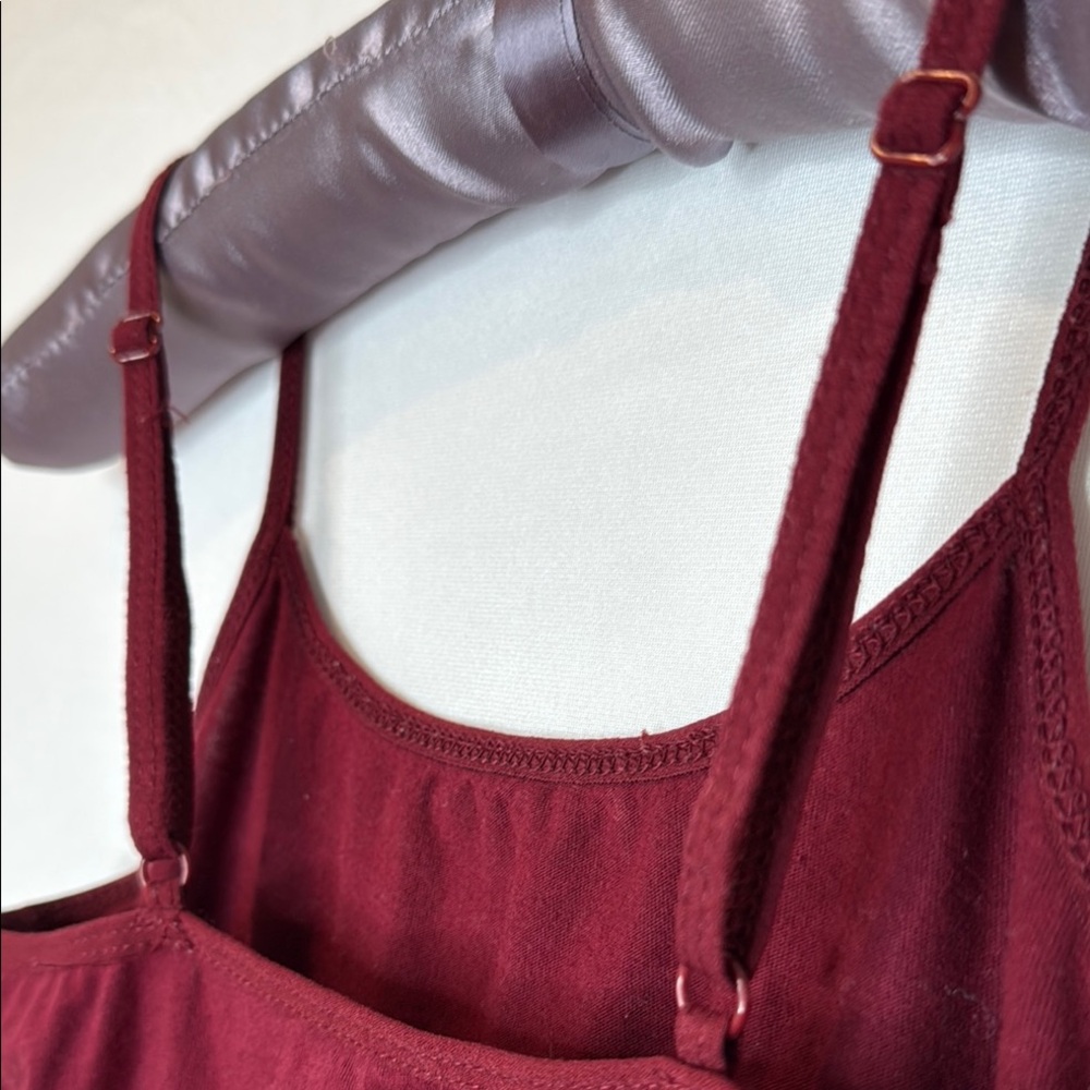 Burgundy Spaghetti Strap Long Camisole Tank Top Summer Cotton Knit Blend - Picture 3 of 4